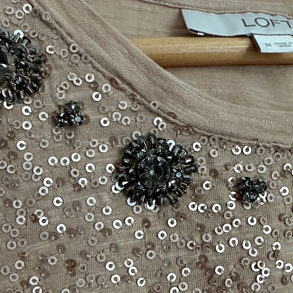 LOFT Beige Sequin Embellished Blouse - Picture 6 of 7